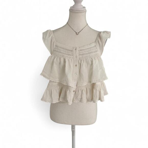 entro Tops - Entro White Cute Cottage Core Button Ruffled Hem Tiered Tank Top Size Small